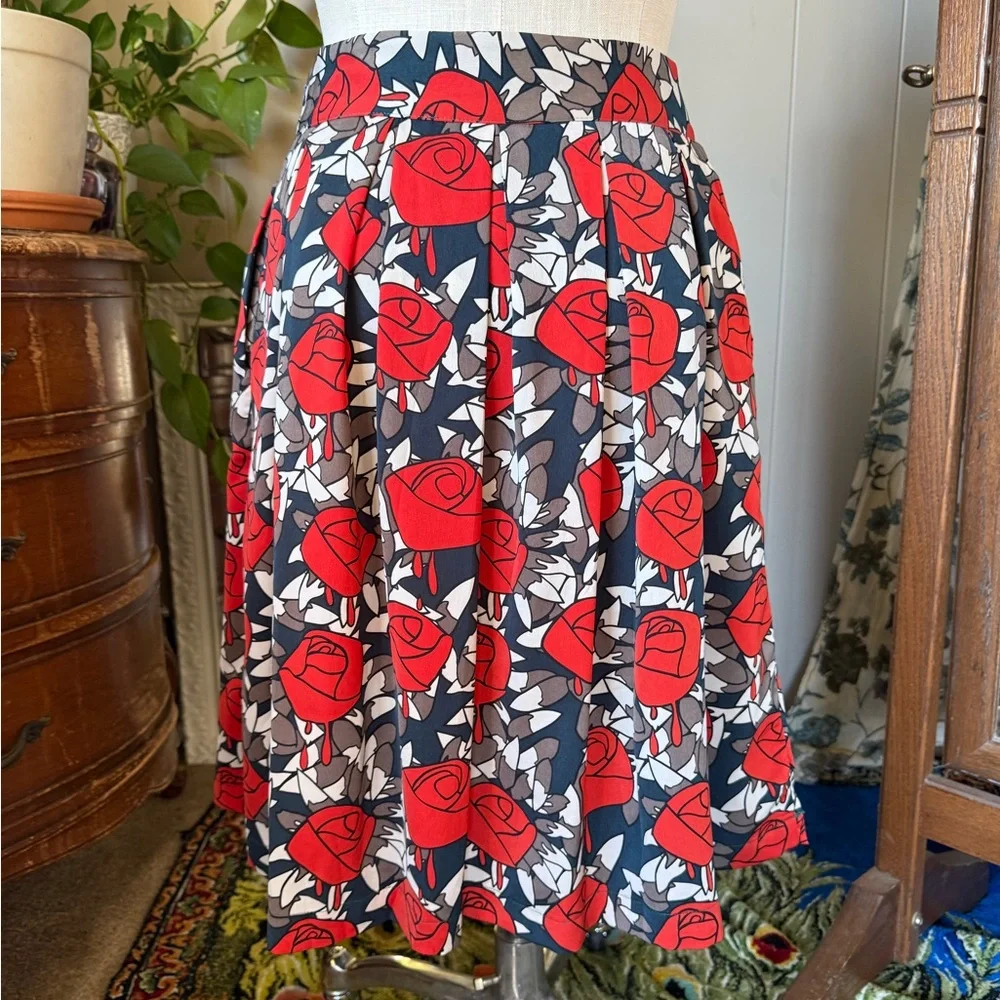 Anthropologie Comme Toi Lined Pleated Abstract Floral Skirt, Medium - Picture 4 of 10